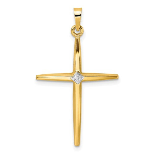 14k-two-tone-polished-solid-diamond-shape-center-cross-pendant-SolomonJeweler-Wichita-KS-CustomJewelry