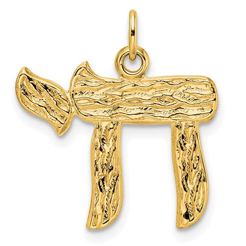 14k-polished-and-textured-solid-chai-symbol-pendant-SolomonJeweler-Wichita-KS-CustomJewelry