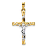 14k-two-tone-polished-hollow-inri-crucifix-twisted-cross-pendant-SolomonJeweler-Wichita-KS-CustomJewelry