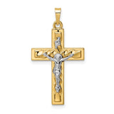 14k-two-tone-polished-and-twisted-hollow-inri-crucifix-pendant-SolomonJeweler-Wichita-KS-CustomJewelry