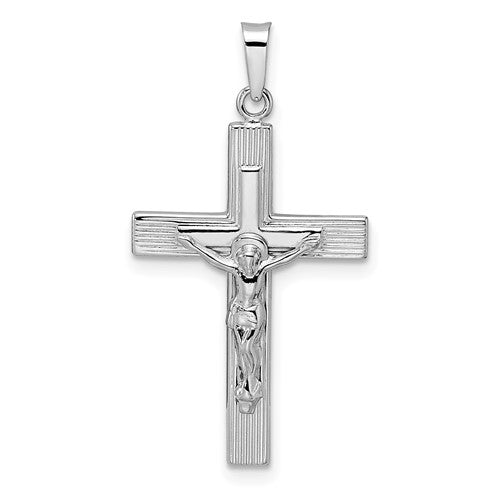 14k-white-gold-polished-solid-striped-crucifix-pendant-SolomonJeweler-Wichita-KS-CustomJewelry