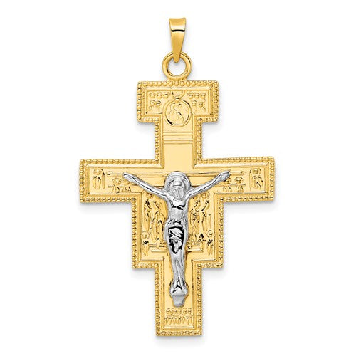 14k-two-tone-polished-fancy-solid-cross-pendant-SolomonJeweler-Wichita-KS-CustomJewelry