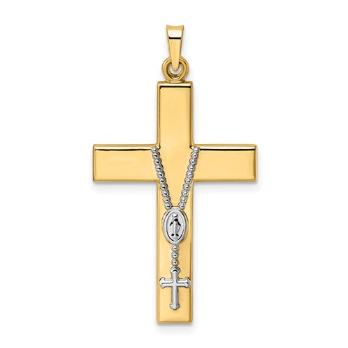 14k-two-tone-polished-hollow-rosary-cross-pendant-SolomonJeweler-Wichita-KS-CustomJewelry
