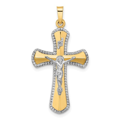 14k-two-tone-and-white-rhodium-hollow-inri-crucifix-pendant-SolomonJeweler-Wichita-KS-CustomJewelry