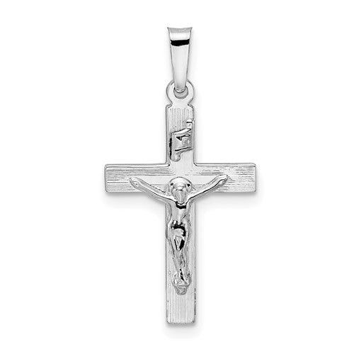 14k-white-gold-polished-solid-inri-striped-crucifix-pendant-SolomonJeweler-Wichita-KS-CustomJewelry