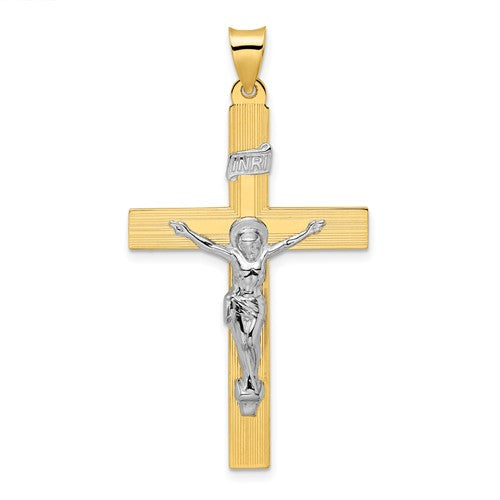 14k-two-tone-polished-solid-inri-crucifix-cross-pendant-SolomonJeweler-Wichita-KS-CustomJewelry