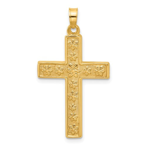 14k-polished-and-textured-floral-cross-pendant-SolomonJeweler-Wichita-KS-CustomJewelry