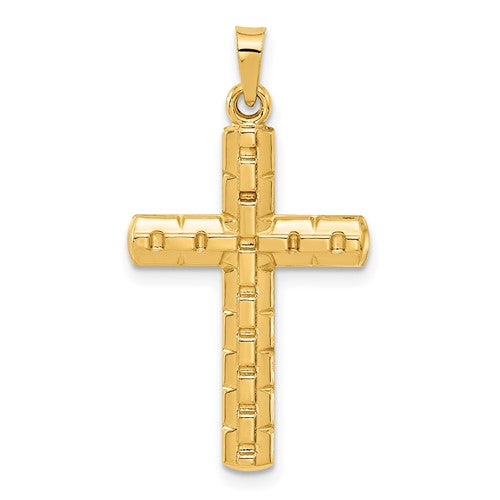14k-polished-and-textured-hollow-latin-cross-pendant-SolomonJeweler-Wichita-KS-CustomJewelry