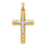 14k-two-tone-textured-and-polished-hollow-latin-cross-pendant-SolomonJeweler-Wichita-KS-CustomJewelry