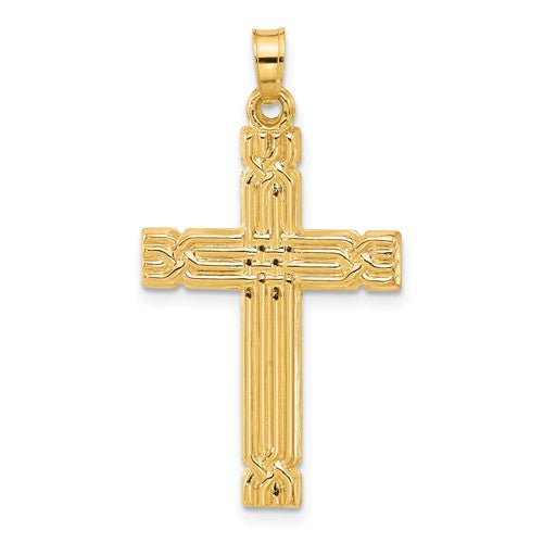 14k-polished-and-grooved-hollow-cross-pendant-SolomonJeweler-Wichita-KS-CustomJewelry