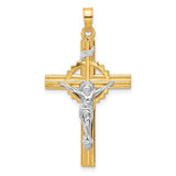 14k-two-tone-textured-hollow-inri-crucifix-pendent-SolomonJeweler-Wichita-KS-CustomJewelry