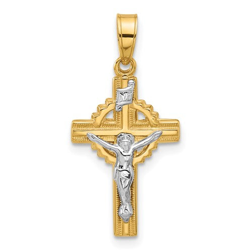 14k-two-tone-hollow-inri-crucifix-pendent-SolomonJeweler-Wichita-KS-CustomJewelry