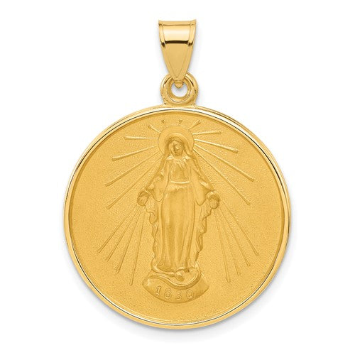 14k-polished-and-satin-solid-miraculous-mary-plain-back-medal-SolomonJeweler-Wichita-KS-CustomJewelry