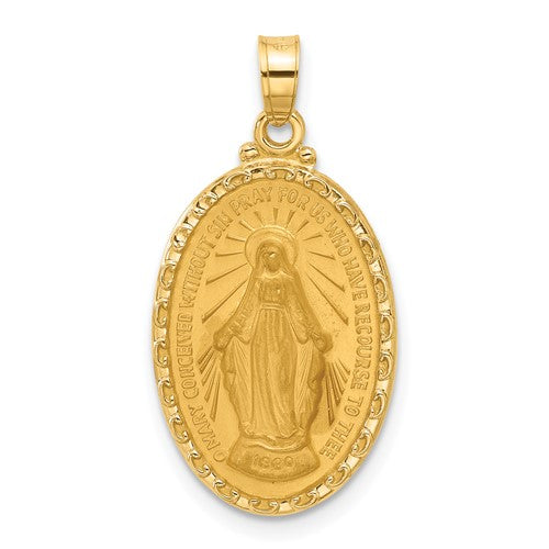 14k-satin-and-polished-miraculous-medal-oval-solid-pendant-SolomonJeweler-Wichita-KS-CustomJewelry