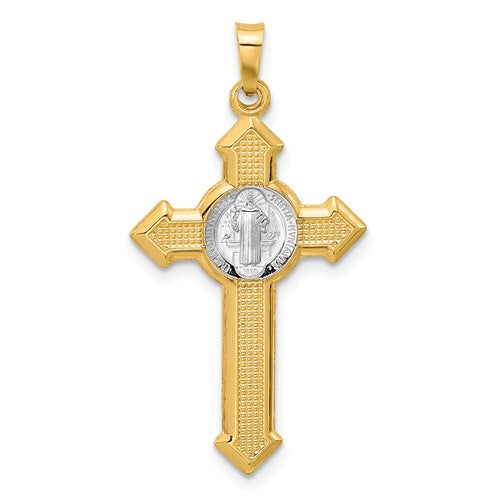14k-two-tone-textured-hollow-budded-st-benedict-cross-pendent-SolomonJeweler-Wichita-KS-CustomJewelry