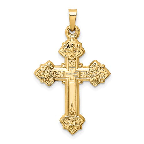 14k-budded-hollow-cross-pendant-SolomonJeweler-Wichita-KS-CustomJewelry