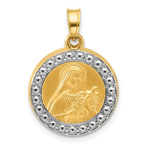 14k-with-rhodium-hollow-st-theresa-pendant-SolomonJeweler-Wichita-KS-CustomJewelry