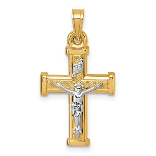 14k-w-white-rhodium-polished-inri-crucifix-cross-pendant-SolomonJeweler-Wichita-KS-CustomJewelry