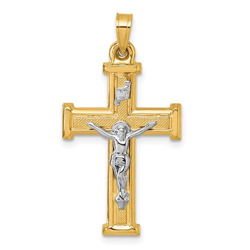 14k-with-white-rhodium-polished-and-textured-inri-crucifix-cross-pendant-SolomonJeweler-Wichita-KS-CustomJewelry