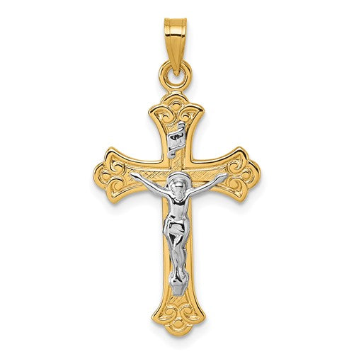 14k-w-white-rhodium-fleur-de-lis-inri-crucifix-cross-pendant-SolomonJeweler-Wichita-KS-CustomJewelry