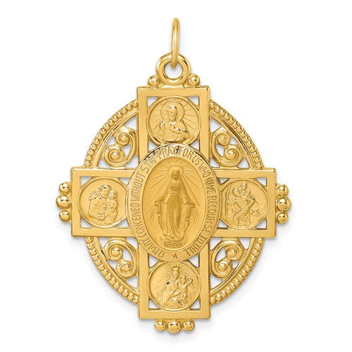 14k-polished-and-satin-miraculous-4-way-medal-oval-pendant-SolomonJeweler-Wichita-KS-CustomJewelry