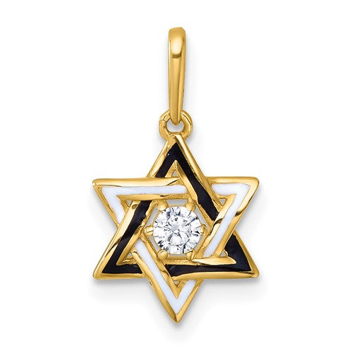 14k-polished-black-white-enameled-and-cz-star-of-david-pendant-SolomonJeweler-Wichita-KS-CustomJewelry