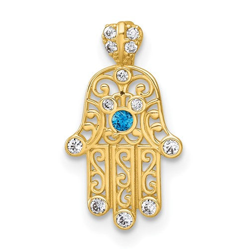 14k-polished-white-and-blue-cz-hamsa-chain-slide-pendant-SolomonJeweler-Wichita-KS-CustomJewelry