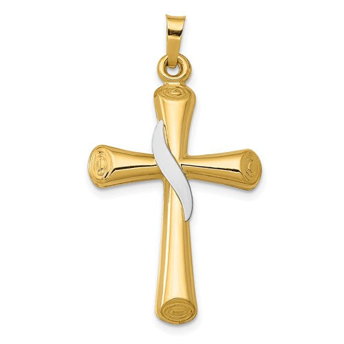 14k-two-tone-hollow-cross-w-drape-pendant-SolomonJeweler-Wichita-KS-CustomJewelry