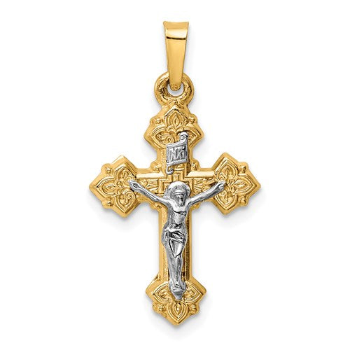 14k-two-tone-inri-hollow-crucifix-pendant-SolomonJeweler-Wichita-KS-CustomJewelry