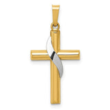14k-two-tone-hollow-cross-w-drape-charm-SolomonJeweler-Wichita-KS-CustomJewelry