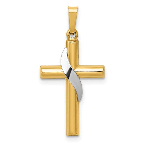 14k-two-tone-hollow-cross-w-drape-charm-SolomonJeweler-Wichita-KS-CustomJewelry