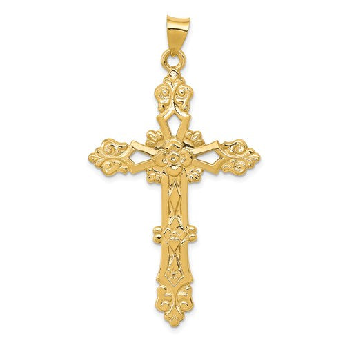 14k-polished-fleur-de-lis-cross-pendant-SolomonJeweler-Wichita-KS-CustomJewelry