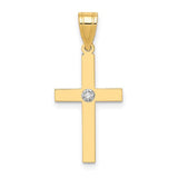 14k polished gold diamond cross pendant with .01ct. diamonds, featuring a sleek and elegant design from Solomon Jewelers.