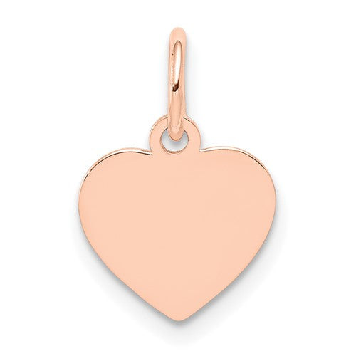 14k rose gold plain heart disc charm with engraveable surface, showcasing a delicate gold pendant from Solomon Jewelers.