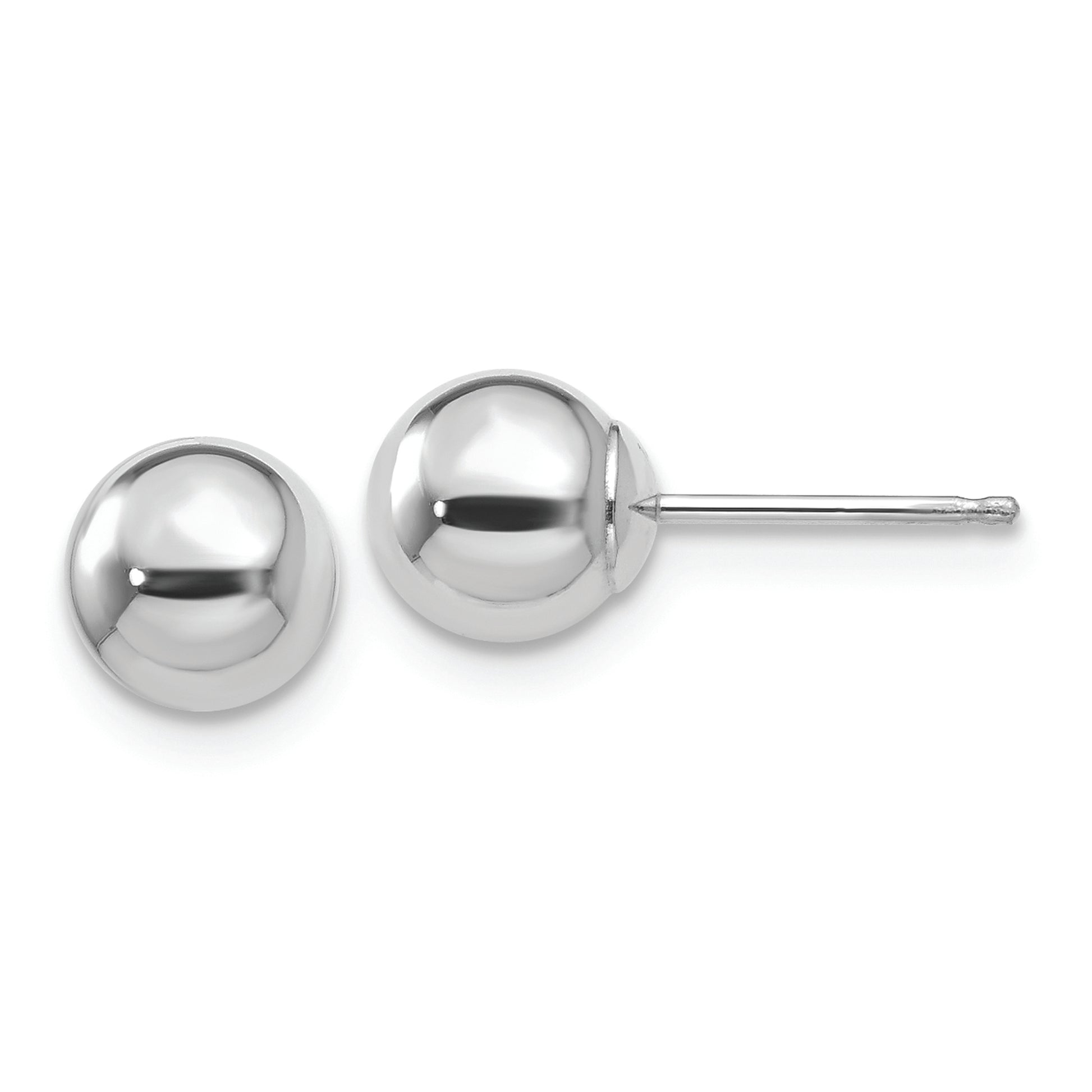 14k White Gold Polished 6mm Ball Post Earrings - Solomon Jewelers