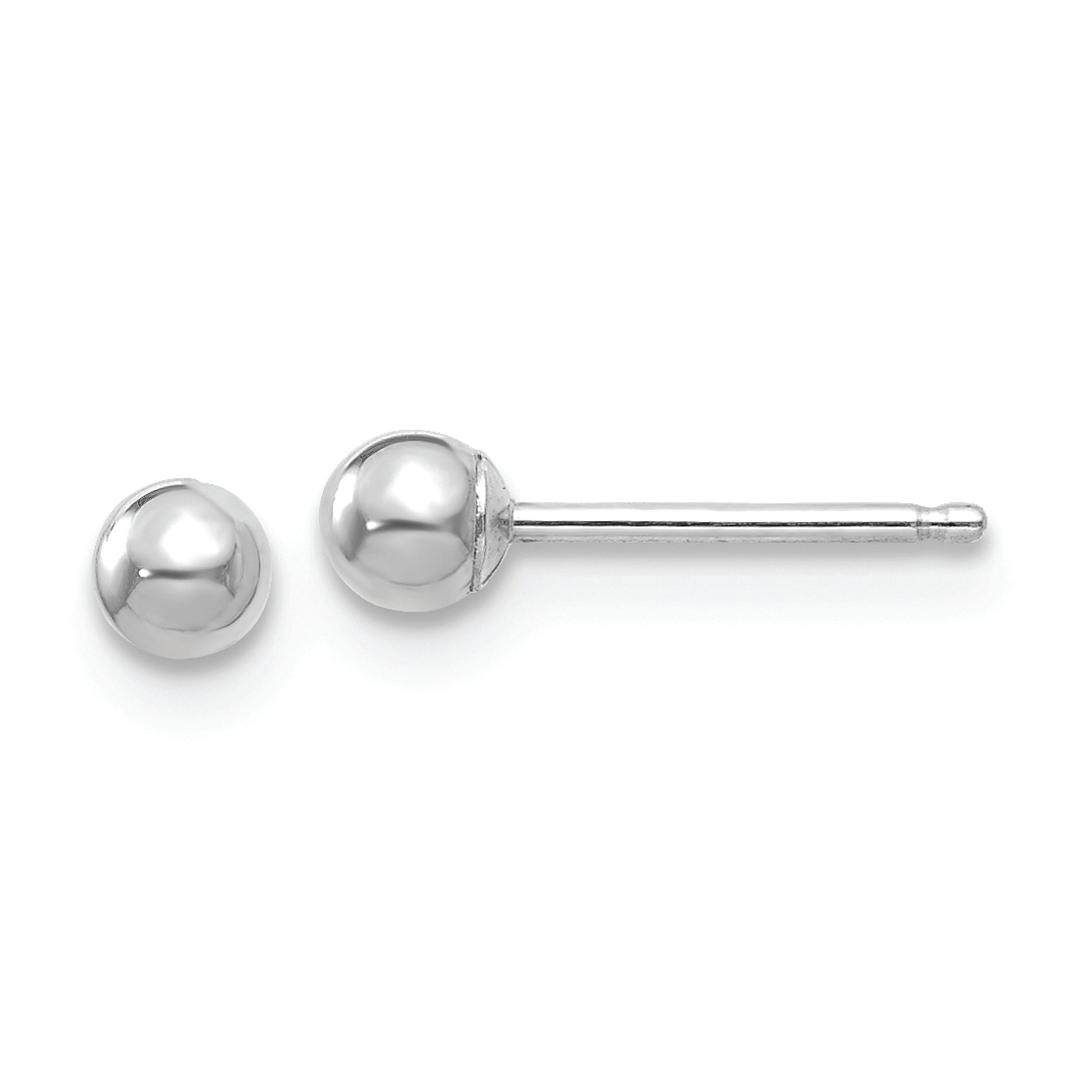 14k White Gold Polished 3mm Ball Post Earrings - Solomon Jewelers