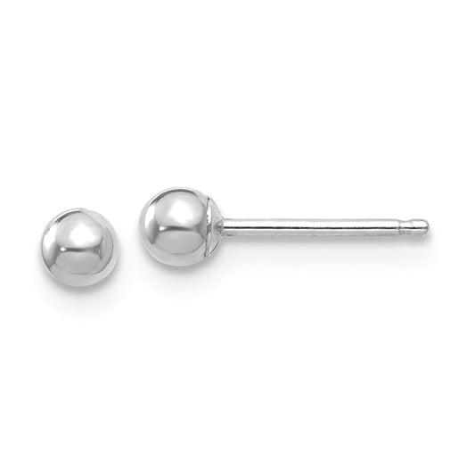 14k White Gold Polished 3mm Ball Post Earrings - Solomon Jewelers