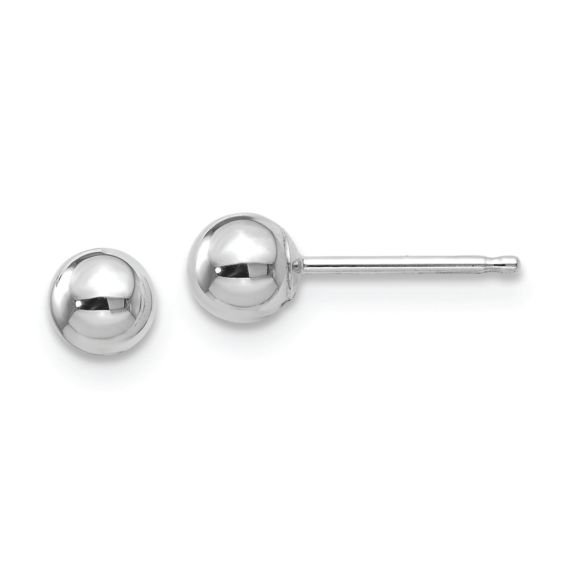 14k White Gold Polished 4mm Ball Post Earrings - Solomon Jewelers