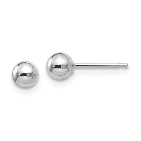 14k White Gold Polished 4mm Ball Post Earrings - Solomon Jewelers