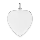 14k white gold plain heart charm with .027 gauge, perfect for engraving, from Solomon Jewelers, shown in close-up.