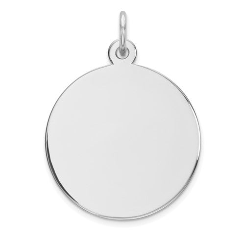 14k white gold round engravable disc charm with .018 gauge, perfect for necklaces, from Solomon Jewelers.