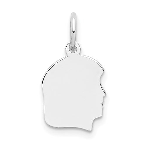 14k-white-plain-small-009-depth-facing-right-engravable-girl-charm-SolomonJeweler-Wichita-KS-CustomJewelry