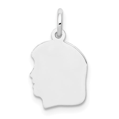 14k-white-plain-small-027-depth-facing-left-engravable-girl-charm-SolomonJeweler-Wichita-KS-CustomJewelry