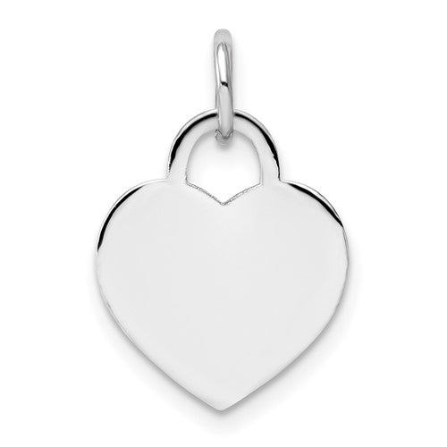 Small 14k white gold engravable heart pendant with a polished finish, perfect for personalized jewelry from Solomon Jewelers.