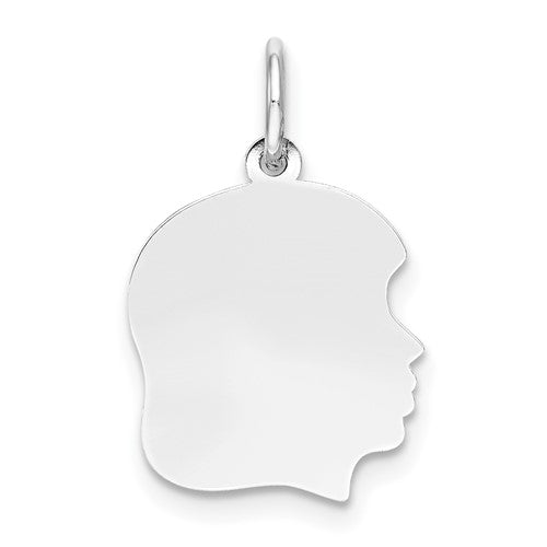 14k-white-plain-medium-011-depth-facing-right-engravable-girl-charm-SolomonJeweler-Wichita-KS-CustomJewelry