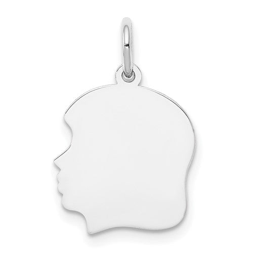 14k-white-plain-medium-035-depth-facing-left-engravable-girl-charm-SolomonJeweler-Wichita-KS-CustomJewelry