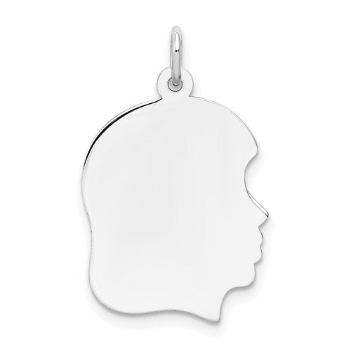 14k-white-plain-medium-035-depth-facing-right-engravable-girl-charm-SolomonJeweler-Wichita-KS-CustomJewelry