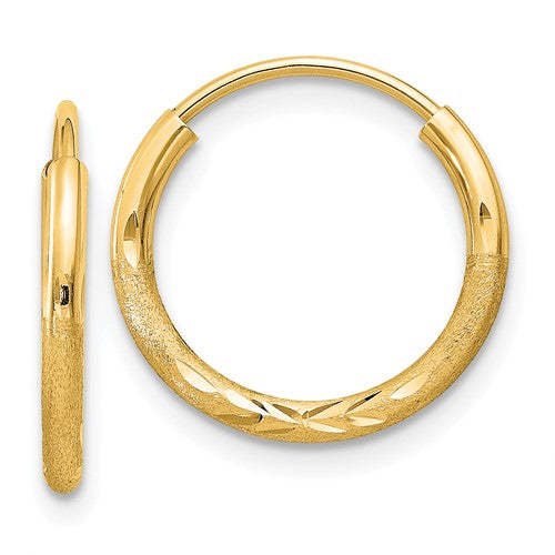 14k-1-5mm-satin-diamond-cut-endless-hoop-earrings-SolomonJeweler-Wichita-KS-CustomJewelry