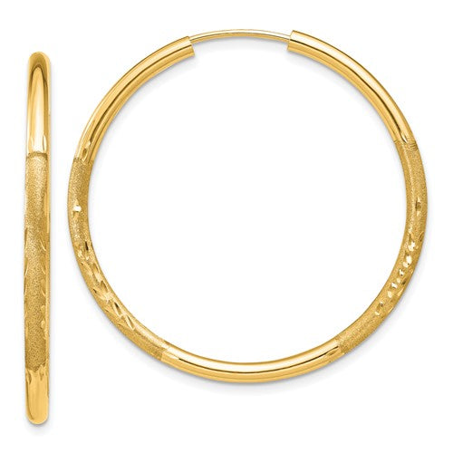 14k-2mm-satin-diamond-cut-endless-hoop-earrings-SolomonJeweler-Wichita-KS-CustomJewelry
