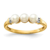 14k gold diamond and freshwater cultured pearl ring with three pearls, elegant jewelry piece by Solomon Jewelers.